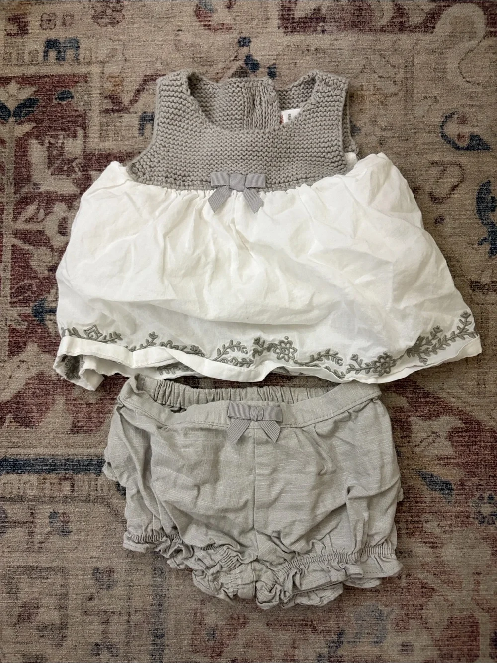 Gymboree Gray and White Bow Tank Top with Matching Bloomers